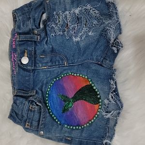 Distressed hand painted mermaid shorts (children's place)
